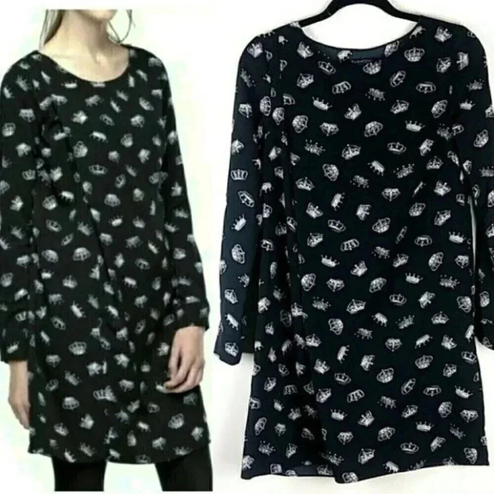 Thakoon Black Gothic Queen Crown Alternative Long Sleeve Dress
